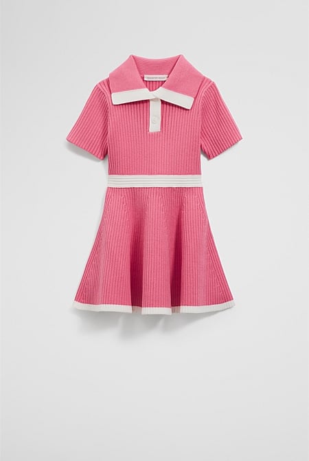 Organically Grown Cotton Blend Collared Short Sleeve Knit Dress