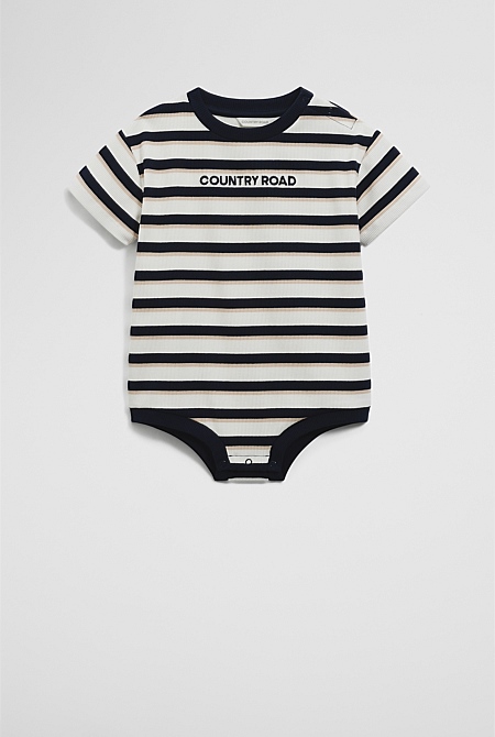 Organically Grown Cotton Oversize Stripe Short Sleeve Bodysuit