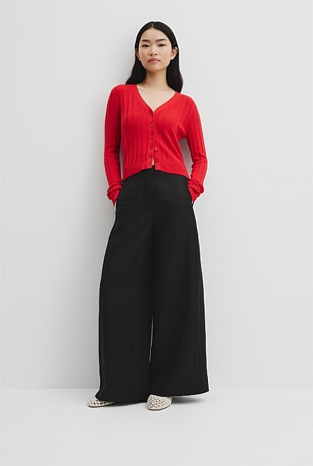 Organically Grown Cotton Blend Fitted Knit Cardigan
