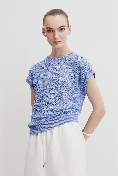 Patterned Mesh Knit T-Shirt
