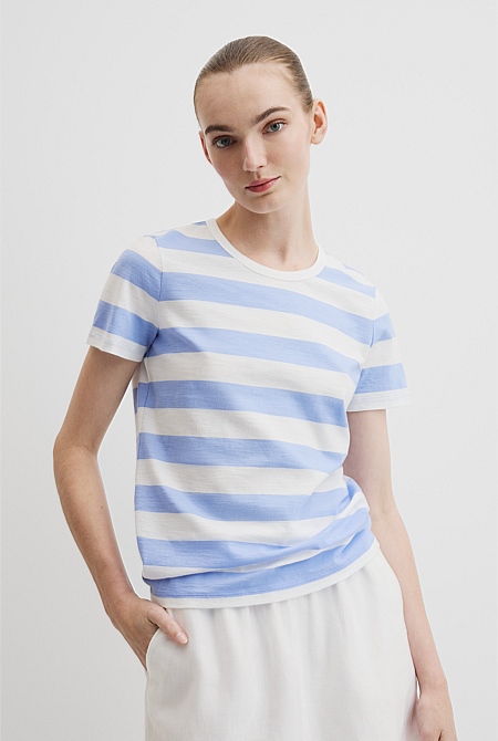 Australian Good Earth Cotton Stripe Cotton Slub T-Shirt