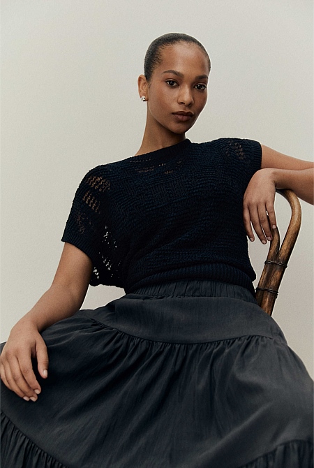 Patterned Mesh Knit T-Shirt