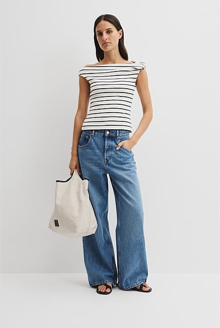 Stripe Twist Shoulder Top