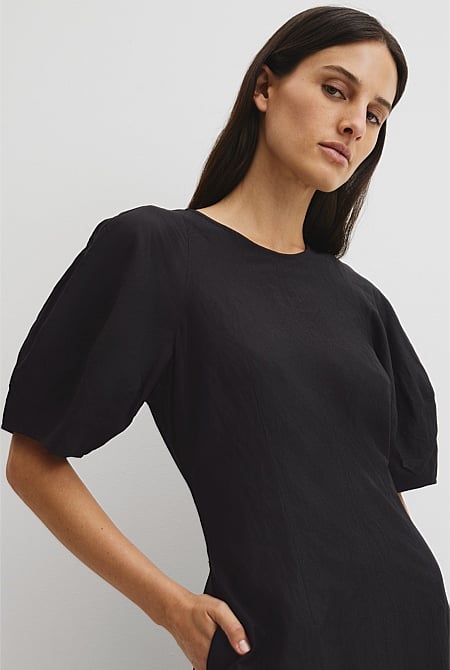 Blouson Sleeve Midi Dress