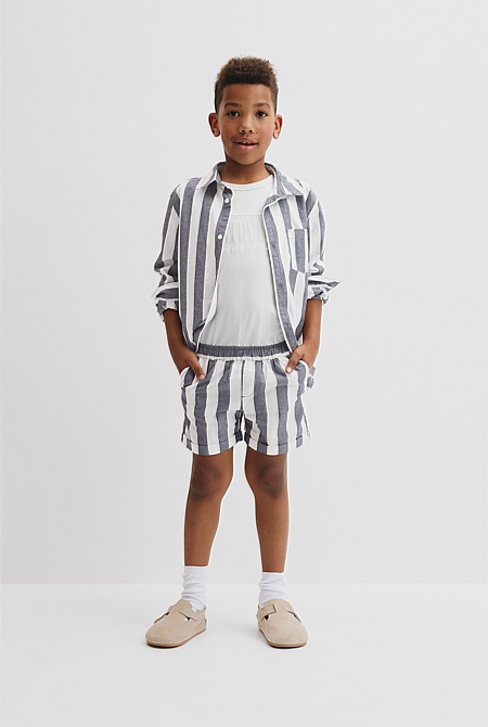 Organically Grown Cotton Blend Stripe Pull-On Short