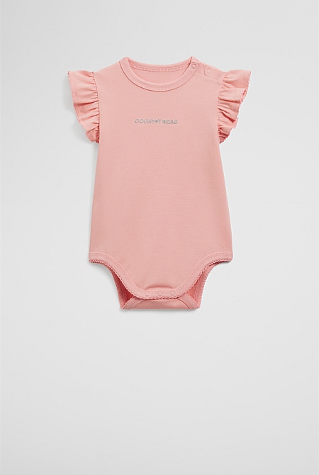 Organically Grown Cotton Blend Frill Short Sleeve Logo Bodysuit