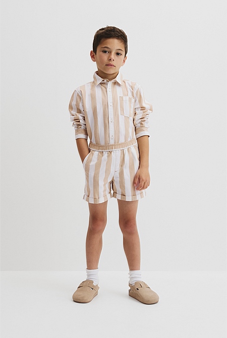 Organically Grown Cotton Blend Stripe Pull-On Short