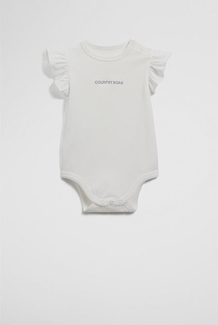 Organically Grown Cotton Blend Frill Short Sleeve Logo Bodysuit