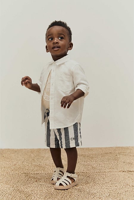 Organically Grown Cotton Blend Stripe Pull-On Short