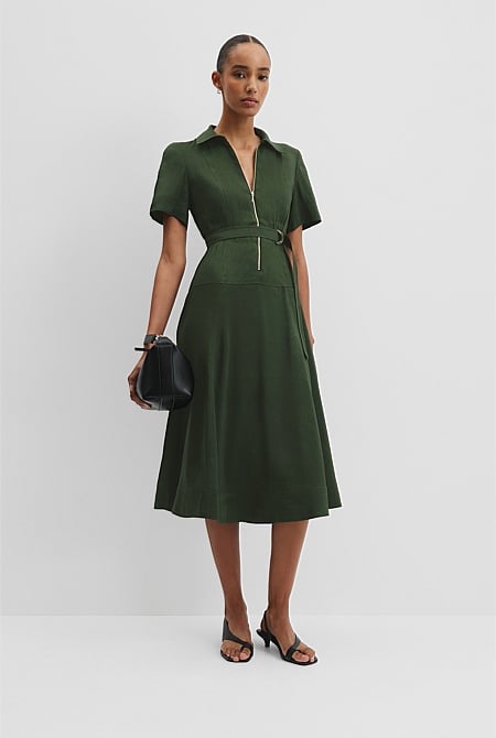 Organically Grown Linen Blend Drop Waist Shirt Dress