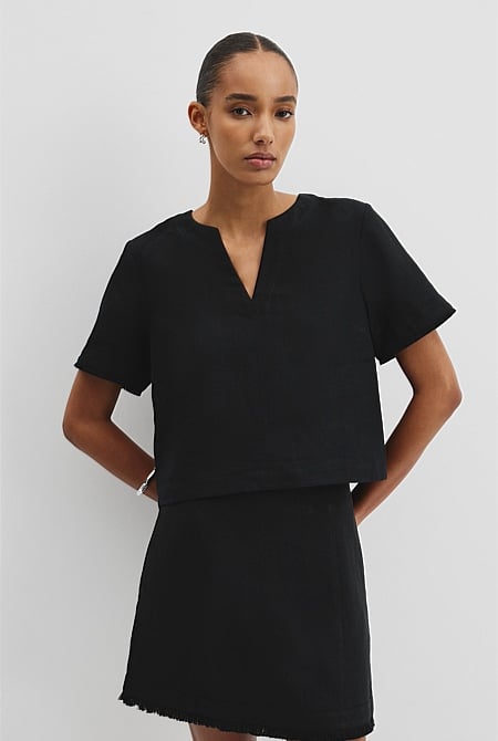 Organically Grown Linen Frayed Popover Top