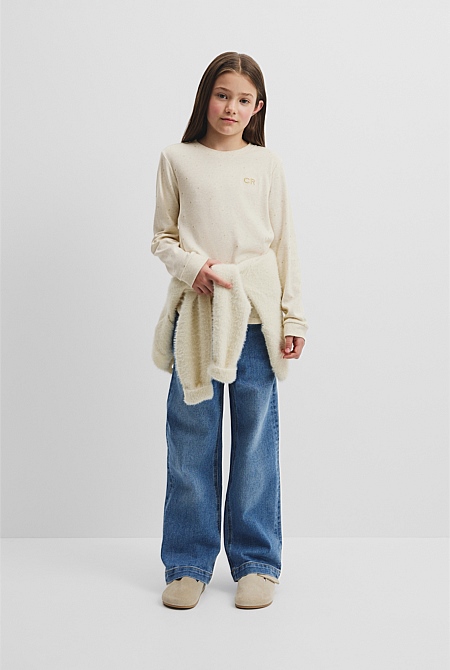 Organically Grown Cotton Long Sleeve Curved Logo T-Shirt