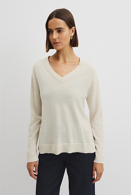 Lightweight Merino Wool V-Neck Knit