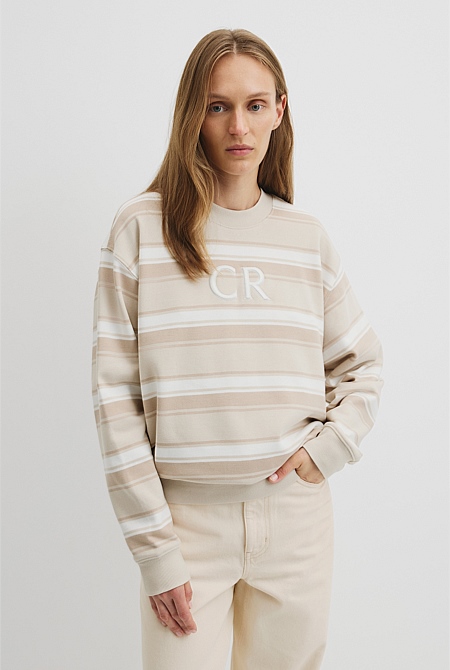 Australian Cotton Stripe Country Road Logo Sweat