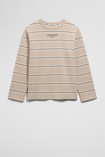Organically Grown Cotton Stripe Long Sleeve Pique T-Shirt