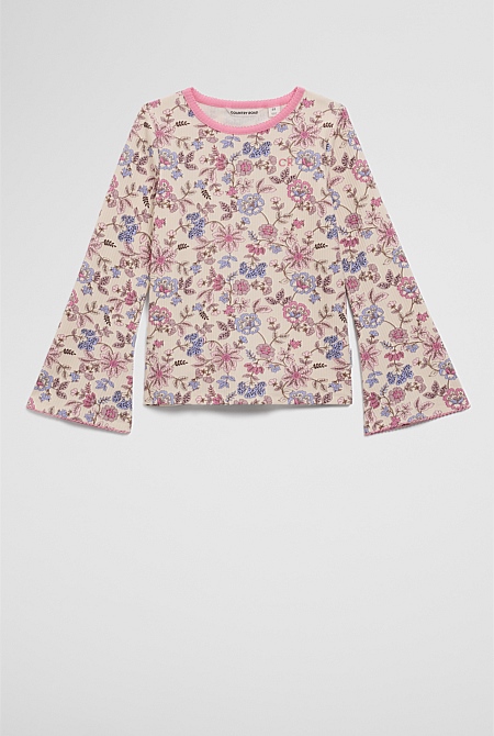 Organically Grown Cotton Blend Rib Flare Sleeve Top
