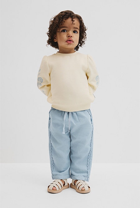 Scalloped Chambray Pant