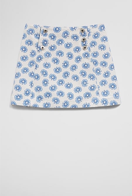 Printed Denim Skirt