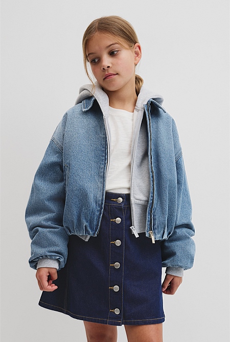 Denim Pleated Bomber