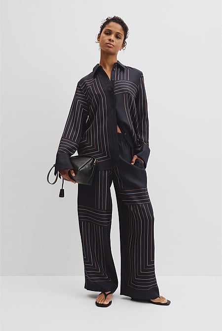 Scarf Stripe Washable Silk Pant