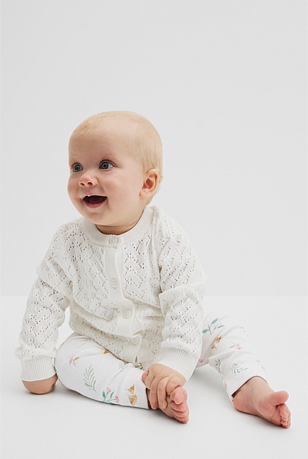 Organically Grown Cotton Blend Pointelle Pull On Pant