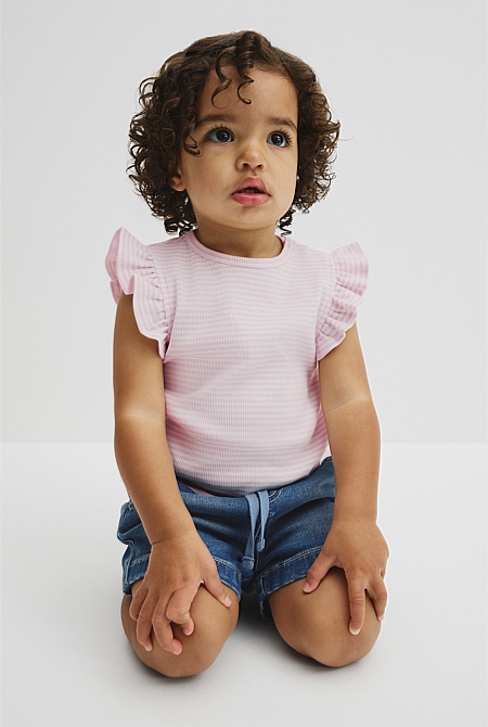 Australian Cotton Blend Short Sleeve Stripe Rib T-Shirt