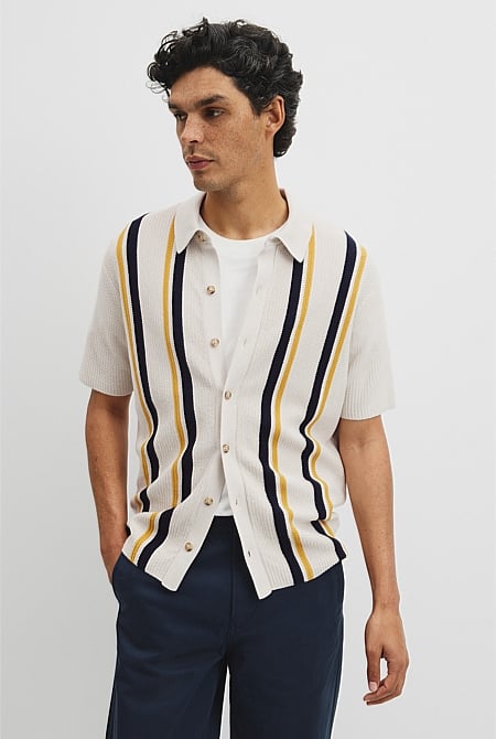 Australian Good Earth Cotton Textured Stripe Knit Shirt