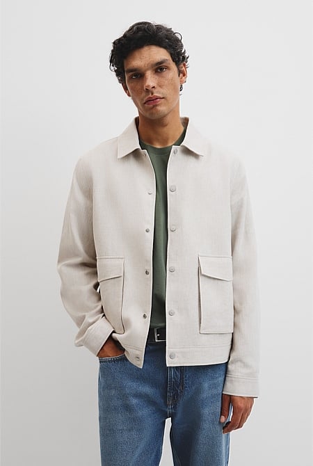 Linen Cotton Blend Button Jacket