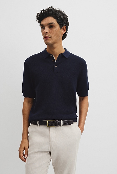 Short Sleeve Good Earth Cotton Pique Knit Polo