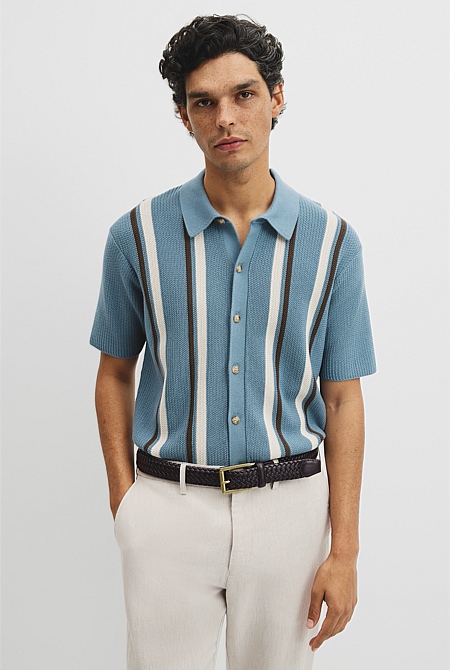 Australian Good Earth Cotton Textured Stripe Knit Shirt