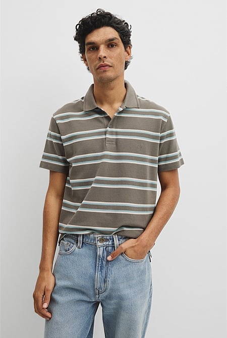 Australian Cotton Stripe Pique Polo