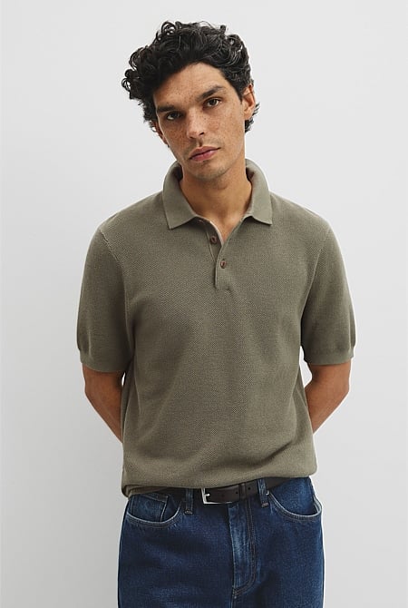 Short Sleeve Good Earth Cotton Pique Knit Polo