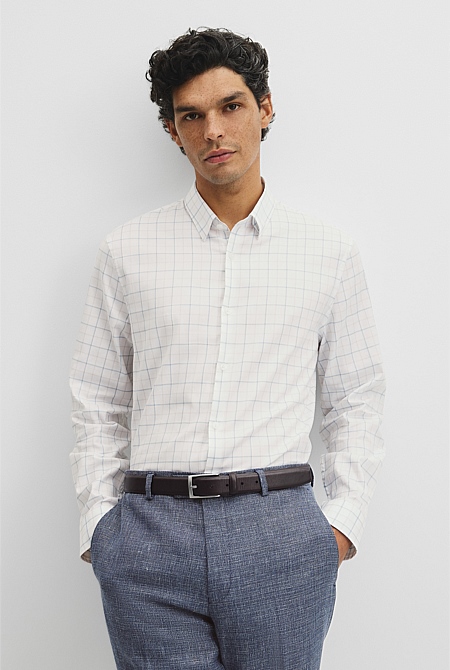 Long Sleeve Slim Cut And Sew Grid Shirt