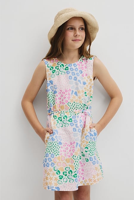 Teen Sleeveless Print Shift Dress