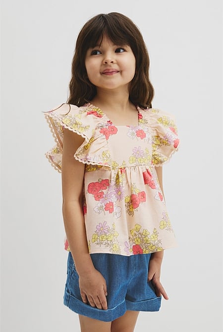 Short Sleeve Flutter Sleeve Top