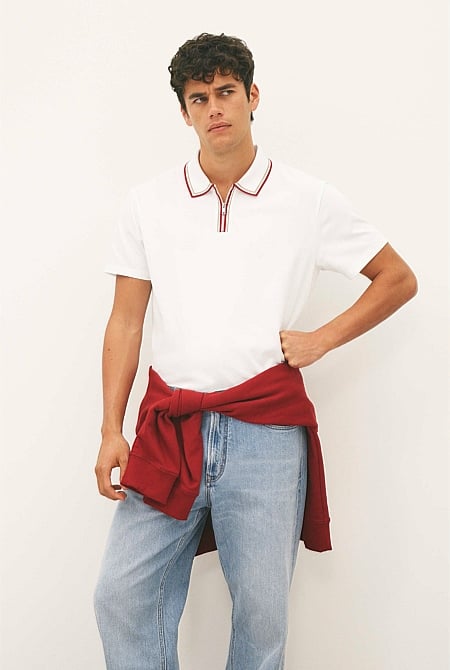 Short Sleeve Tipped Zip Polo