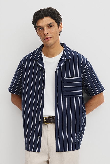 Textured Stripe Cuban Shirt