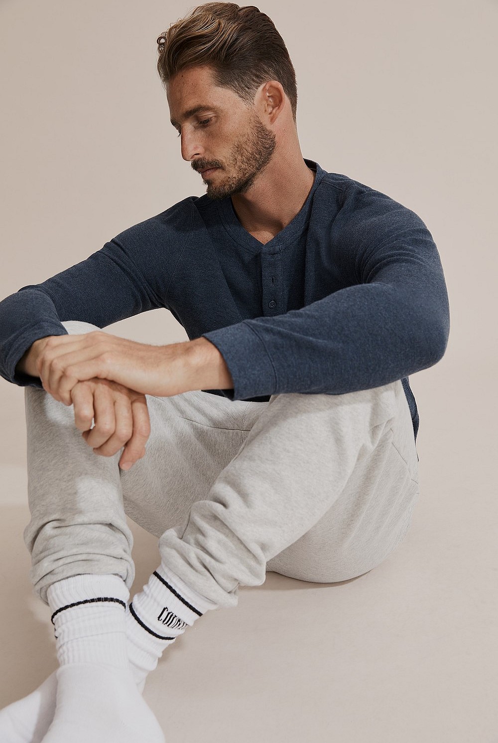 Long Sleeve Waffle Henley
