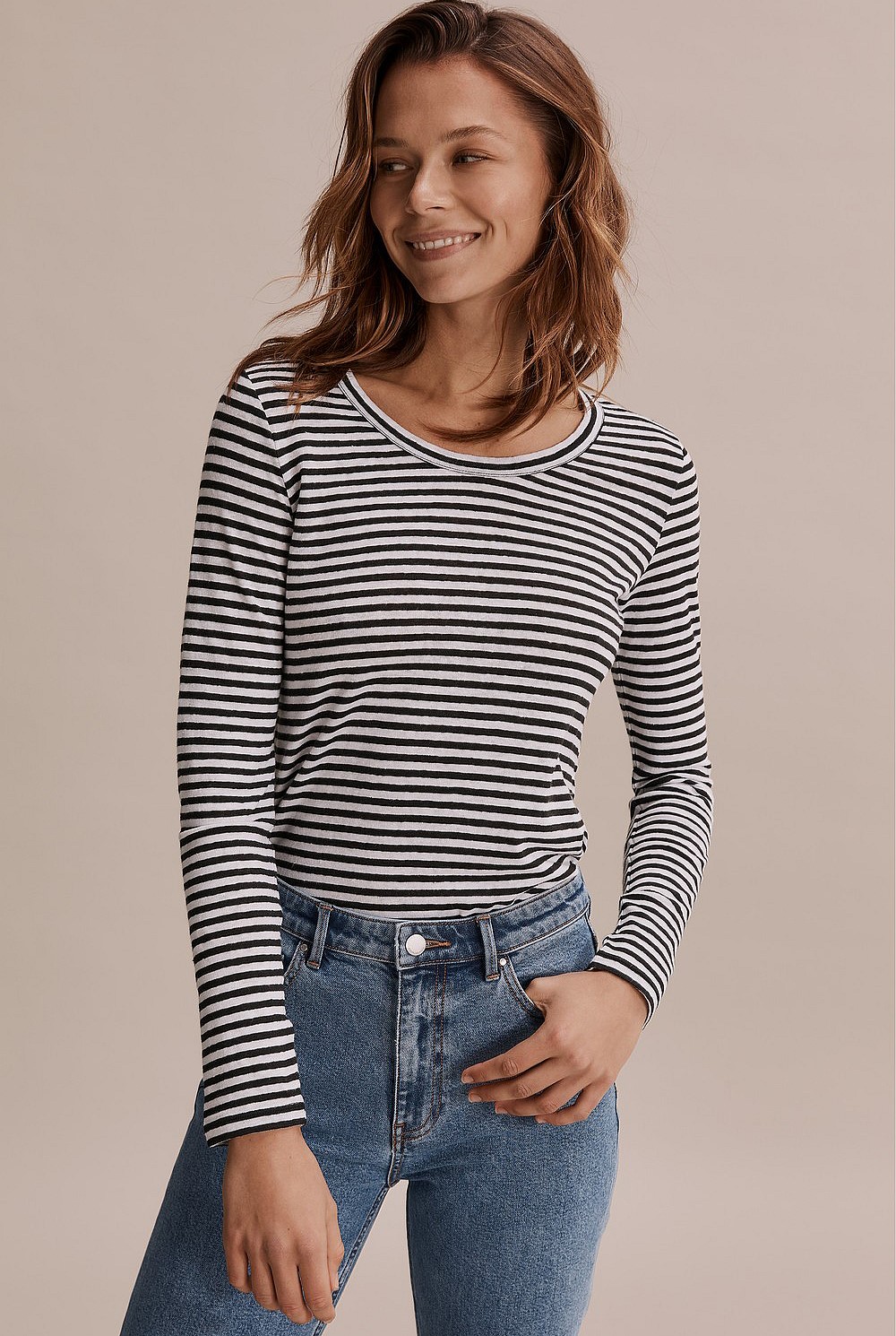 Long Sleeve Stripe Linen T-Shirt
