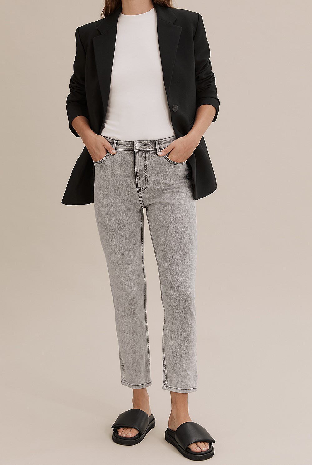 Cotton High Waist Straight Jean