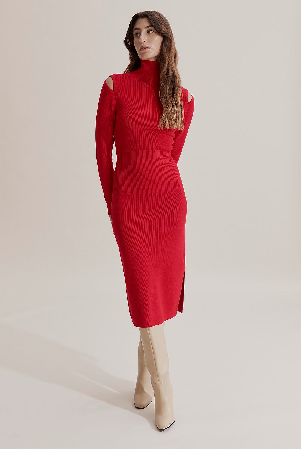 Cut Out Shoulder Knit Dress