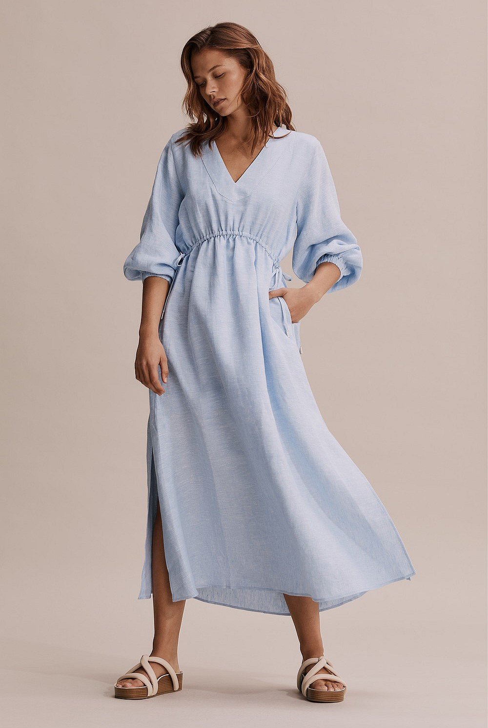 Organically Grown French Linen Tie Side Maxi Dress