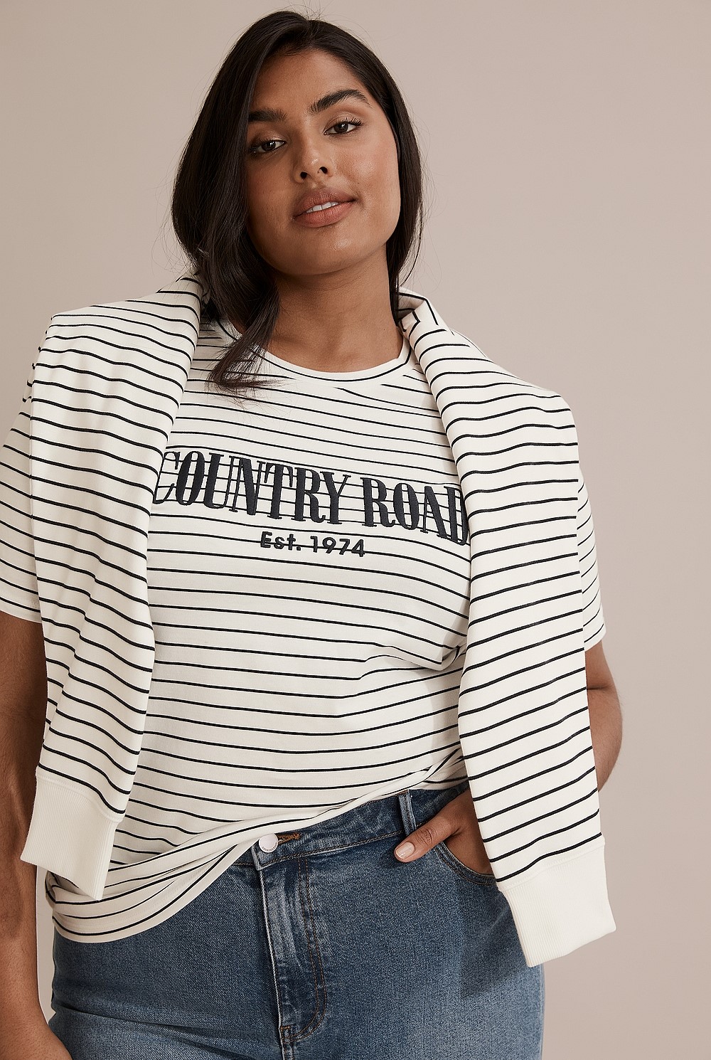 Verified Australian Cotton Stripe Heritage Embroidered T-Shirt