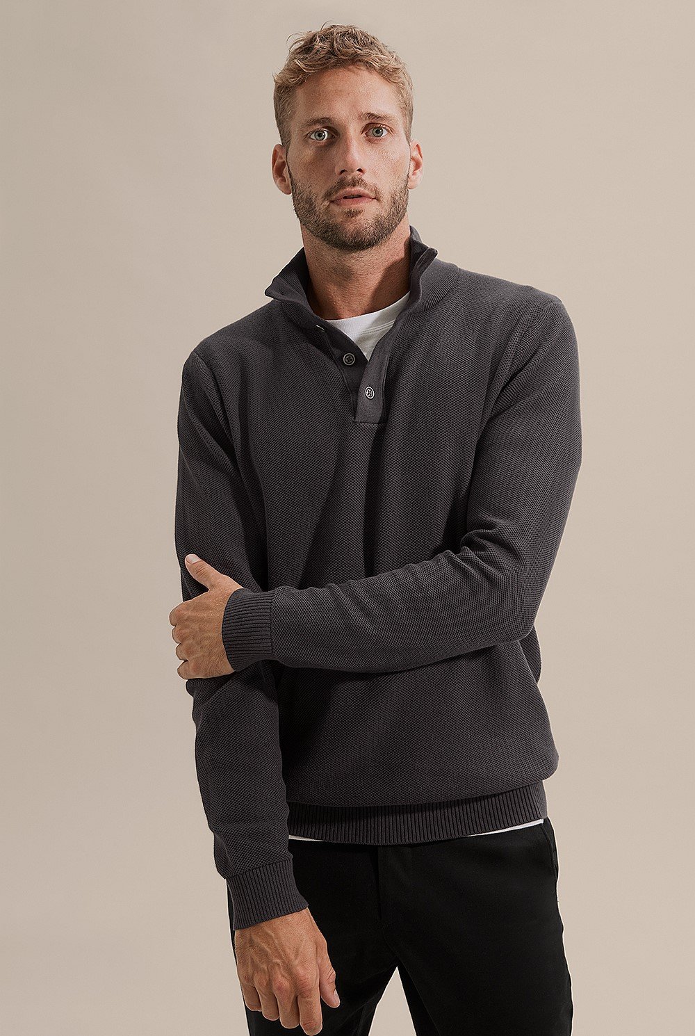 Australian Cotton Textured Mock Neck Knit