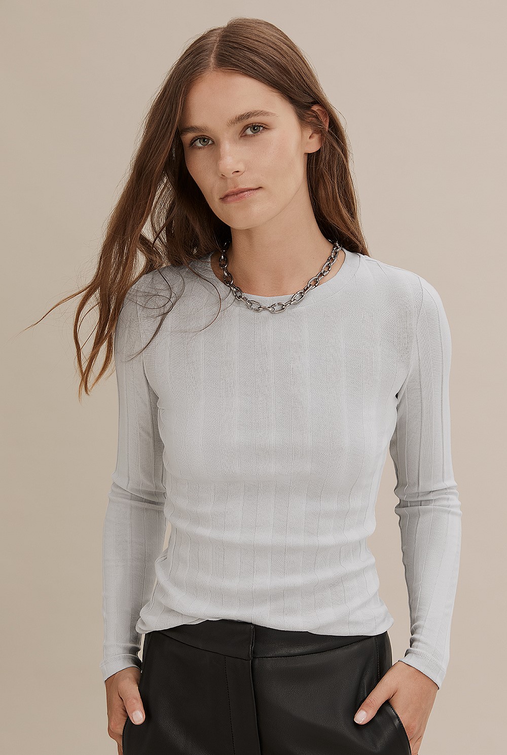 Self Stripe Long Sleeve Top