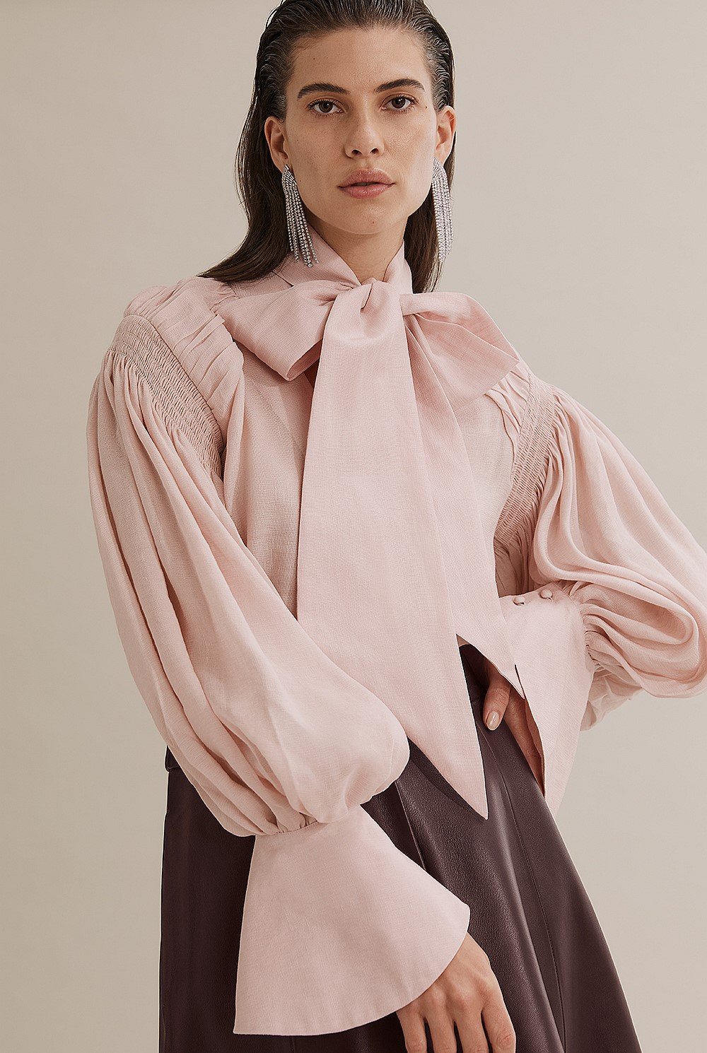 Tie Front Gathered Blouse