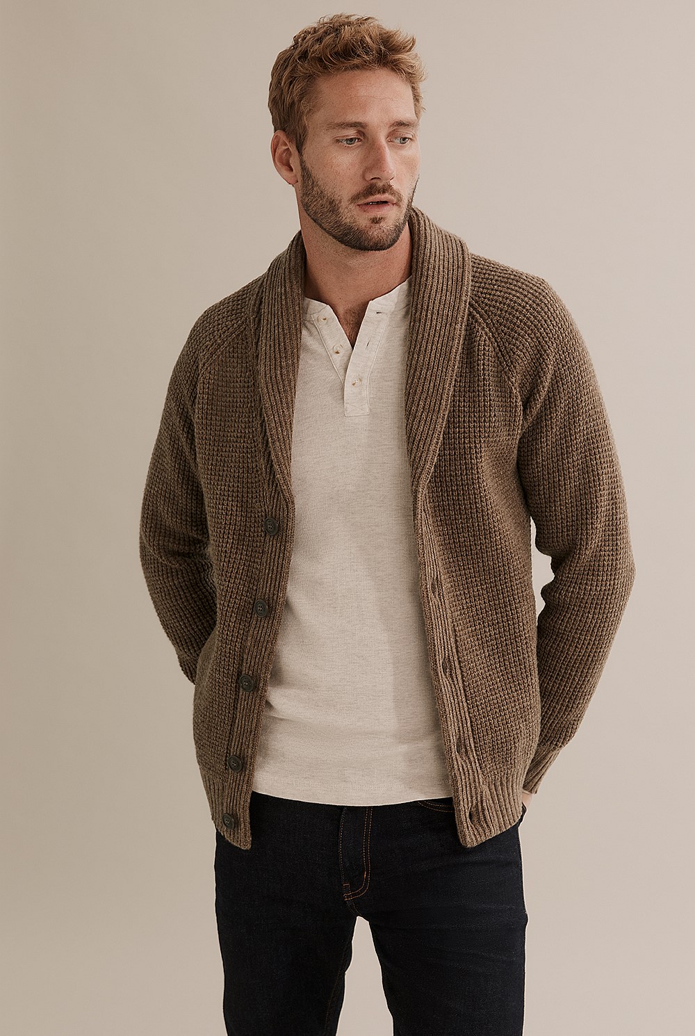 Australian Lambswool Waffle Shawl Cardigan