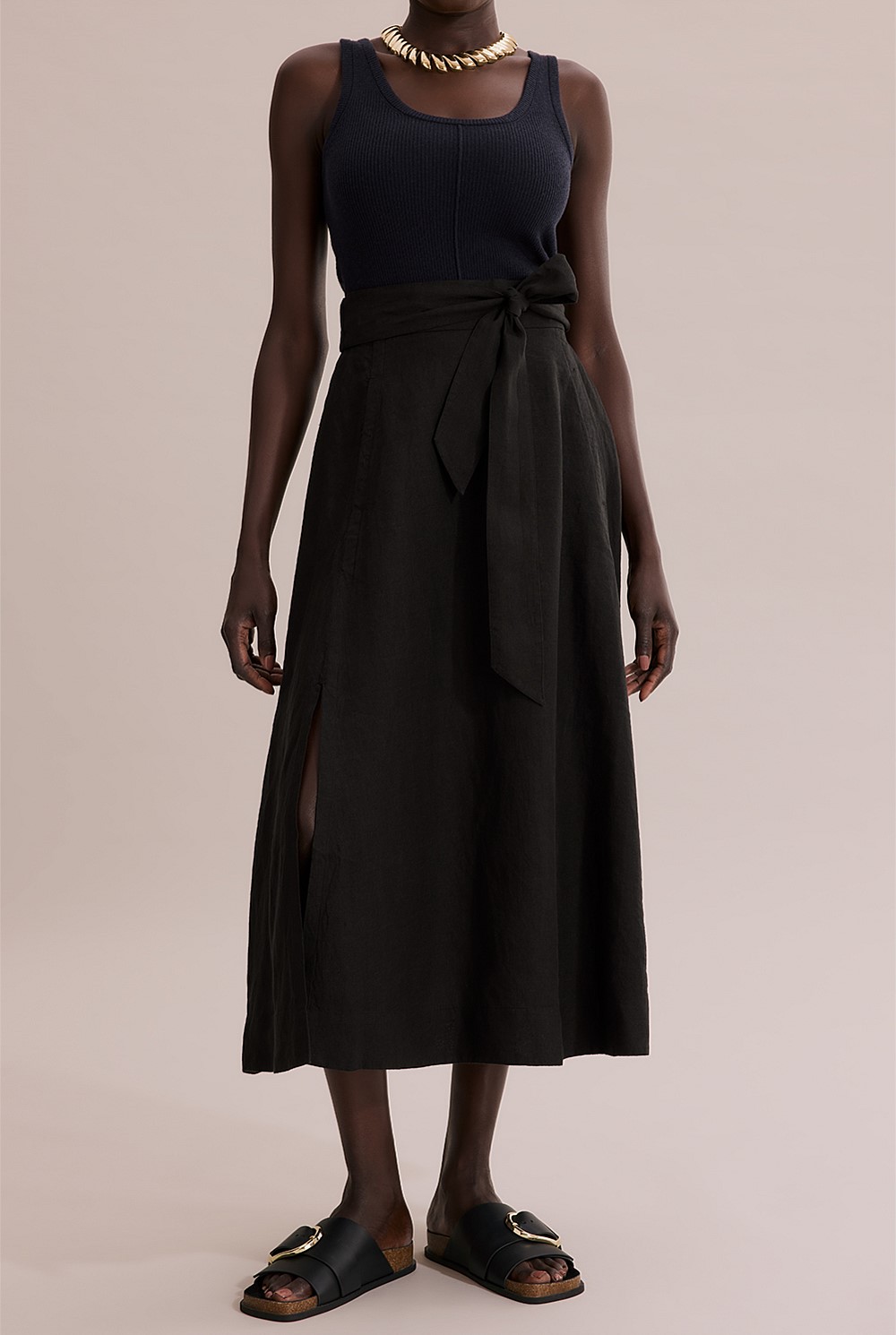 Organically Grown Linen Tie Front Pull-On Skirt