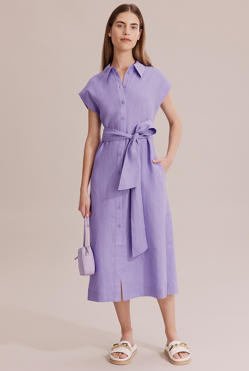 Linen Cap Sleeve Shirt Dress