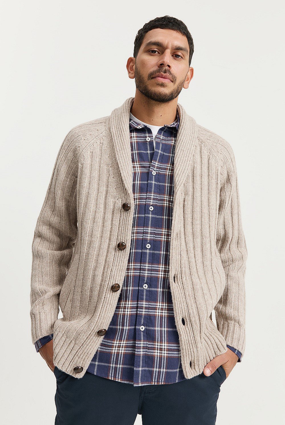 Australian Lambswool Rib Shawl Cardigan